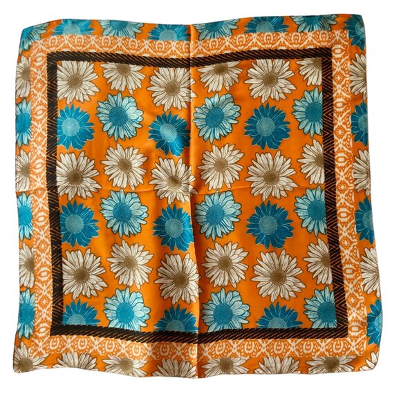 Floral Flower Scarf Wrap Sunflower Daisy Square Summer 27" X 27" Orange Blue - Picture 1 of 14